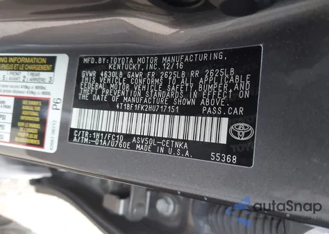 2017 Toyota Camry Le from USA, damaged, VIN 4T1BF1FK2HU717151
